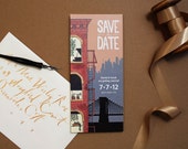 Boda Brooklyn excepto la fecha / / único ilustra tarjeta / / 100 tarjetas + sobres