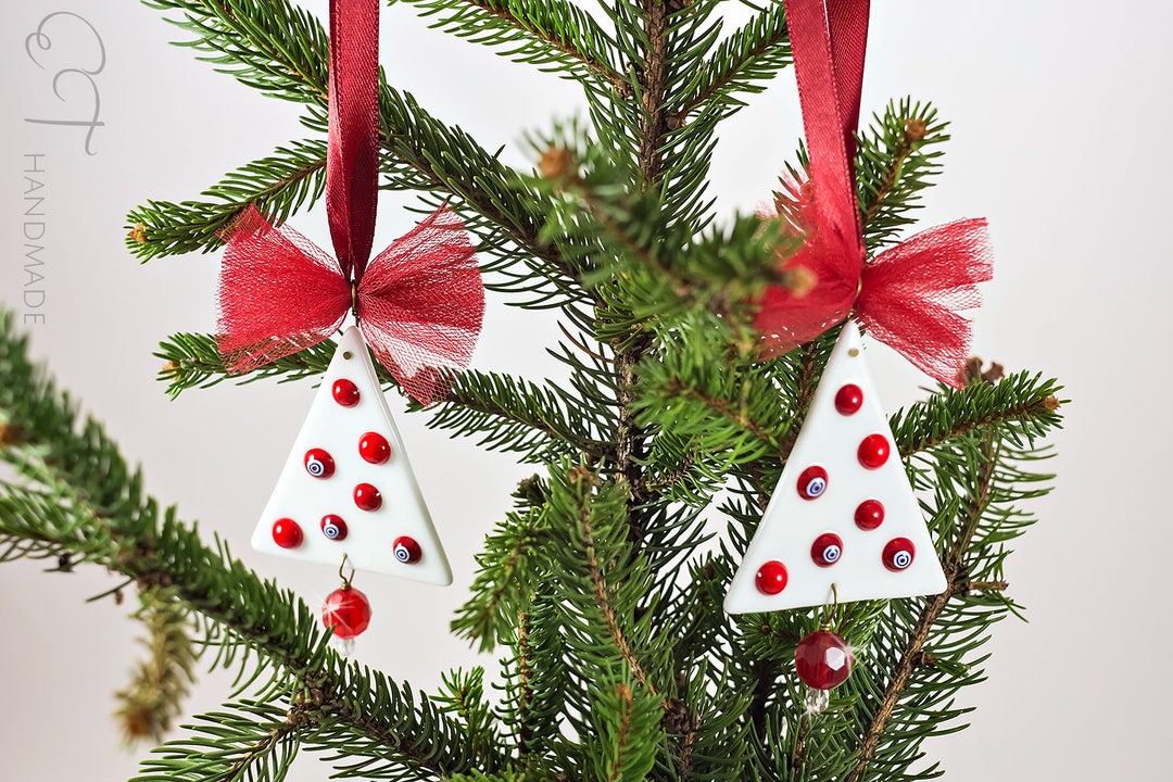 White and Red Modern Rustic Tree Ornaments Set Murano Glass - Etsy