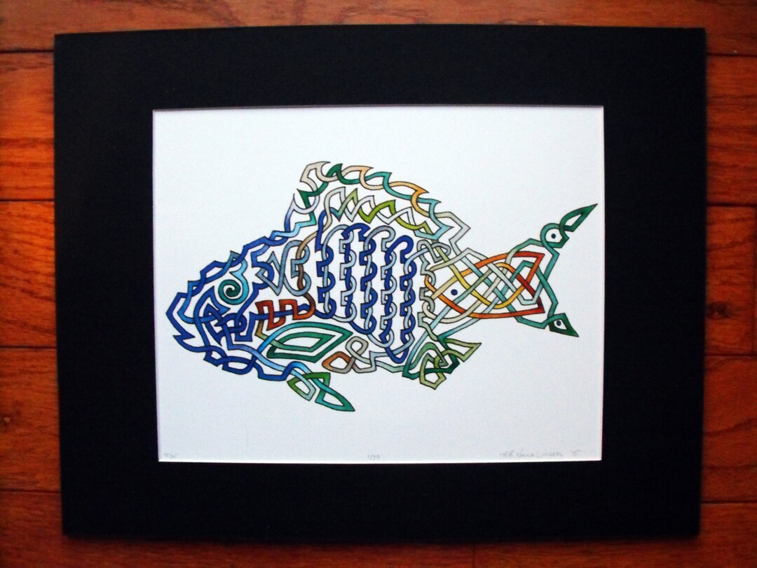 Fish Irish Celtic Knot, Watercolor Print, 11x14, Fishing, Brown Blue ...