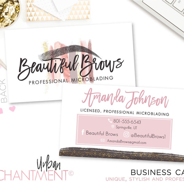 Microblading Business Card. MAKEUP STROKES. Cosmetologist Business Card. Microblading logo. Lashes. Licensed. Makeup Artist. Eyebrows. Brow
