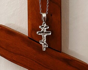Orthodox Cross Necklace | Sterling Silver Baptismal Cross | Hand Cast Christian Pendant | Textured Prayer Cross | Eastern Orthodox Jewelry
