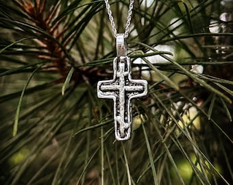 Handcrafted Orthodox Cross Necklace in Sterling Silver | Rustic Christian Cross Pendant | Artisan Silver Cross | Silver Casting