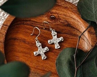 Cross Earrings | Sterling Silver Cross Earrings | Handmade Christian Jewelry | Byzantine Style Earrings | Orthodox Gift for Women