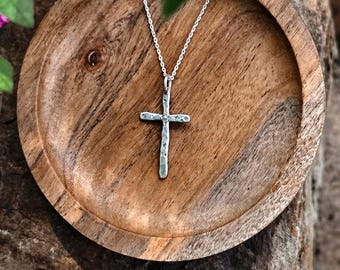 Handmade Hammered Fine Silver Cross Necklace, Minimalist Christian Pendant