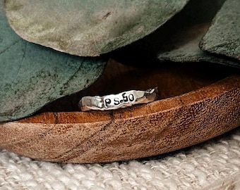 Psalm 50 Ring | Hand Forged Sterling Silver Scripture Ring | Christian Prayer Ring | Rustic Silver Band | Orthodox Gift | Unisex Ring