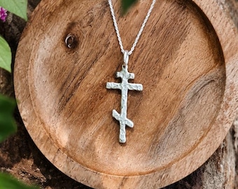 Handmade Fine Silver Orthodox Cross Pendant, Eastern Christian Jewelry