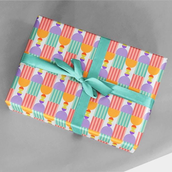 Geo Deco Gift Wrap No. 1, Colorful Gift Wrap, Art Deco Gift Wrap, Circus Wrapping Paper, Birthday Gift Wrap, Decoupage Paper, Geschenkpapier