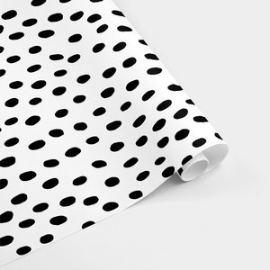 Black and White Handdrawn Polka Dots Gift Wrap, Black Spots Gift Wrap, Spotted Gift Wrap, Fun Wrapping Paper, Recyclable Wrapping Paper image 2