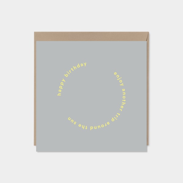 Another Trip Around the Sun Birthday Card, Typographic Card, Modern Minimal Birthday Card, Square Recycled Birthday Card, 6x6"