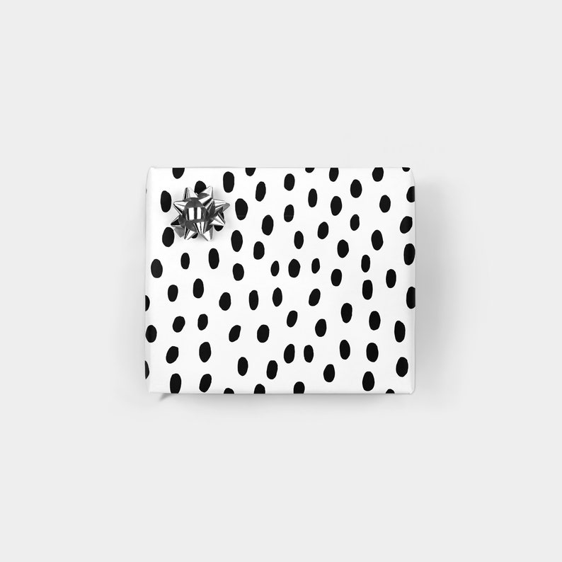 Black and White Handdrawn Polka Dots Gift Wrap, Black Spots Gift Wrap, Spotted Gift Wrap, Fun Wrapping Paper, Recyclable Wrapping Paper image 1