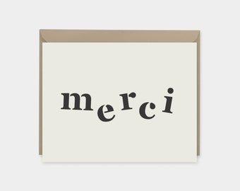 Merci Thank You Cards, Stylish Thank You Cards, Elegant Typographic Greeting Cards, Black and White Cards, Eco-Friendly