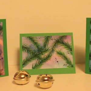 Set di cartoline di Natale, cartoline ad acquerello dipinte a mano con buste e interno vuoto, su cartoncino verde