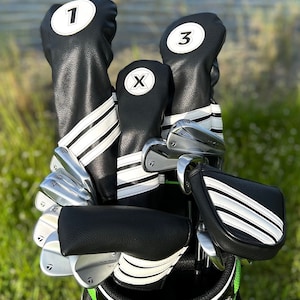 NEW Black Vintage Style Golf Club Head Cover - Driver, Fairway, Hybrid, Putter + Alignment Stick Cover