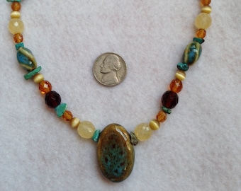 Ceramic/glass/turquoise necklace