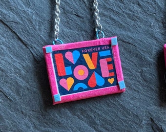 LOVE Postage Stamp Necklace