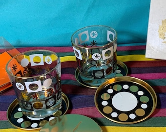 Vintage Beverage Glasses mid-century modern, glitter swizzle sticks