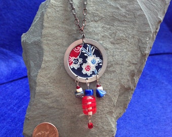 Upcycled necklace with Japanese paper, glass and stone beads
