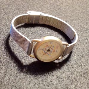 Hebrew watch, Calligraphy design, metal mesh band