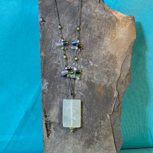 Pale Green Stone Necklace, Scarab Necklace