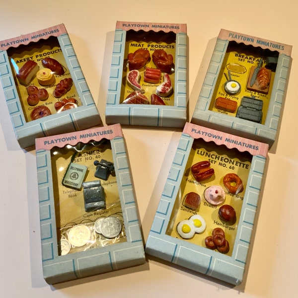 Playtown Miniatures: Bakery, Luncheonette, Meat Products, Breakfast, Cashier