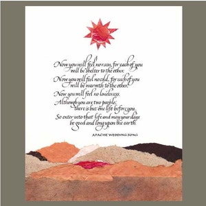 Apache Wedding Song, Wedding Reading,  Paper Anniversary Gift, Valentine