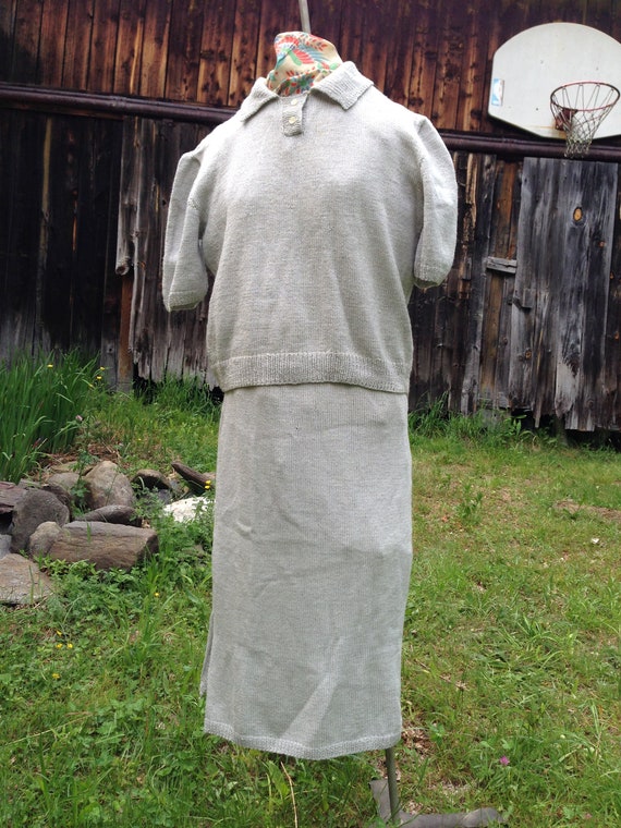Handknit Grey Sweater-Skirt Set