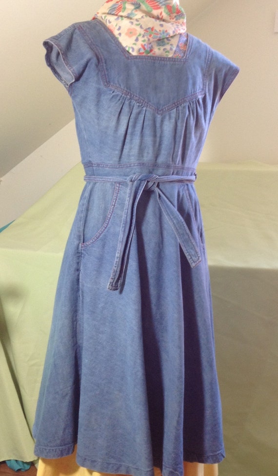 All-cotton denim wrap-around dress