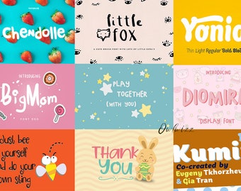 30 kids fonts bundle, kids font, cartoon font, font for cricut, Calligraphy, Script, handwritten font, swash swirly, brush, Silhouette