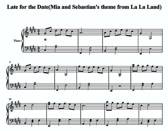 La La Land Sheet Music Late For The Date Music Score Music Notation Stave Staff Printable Svg Mia And Sebastians Theme Movie Music