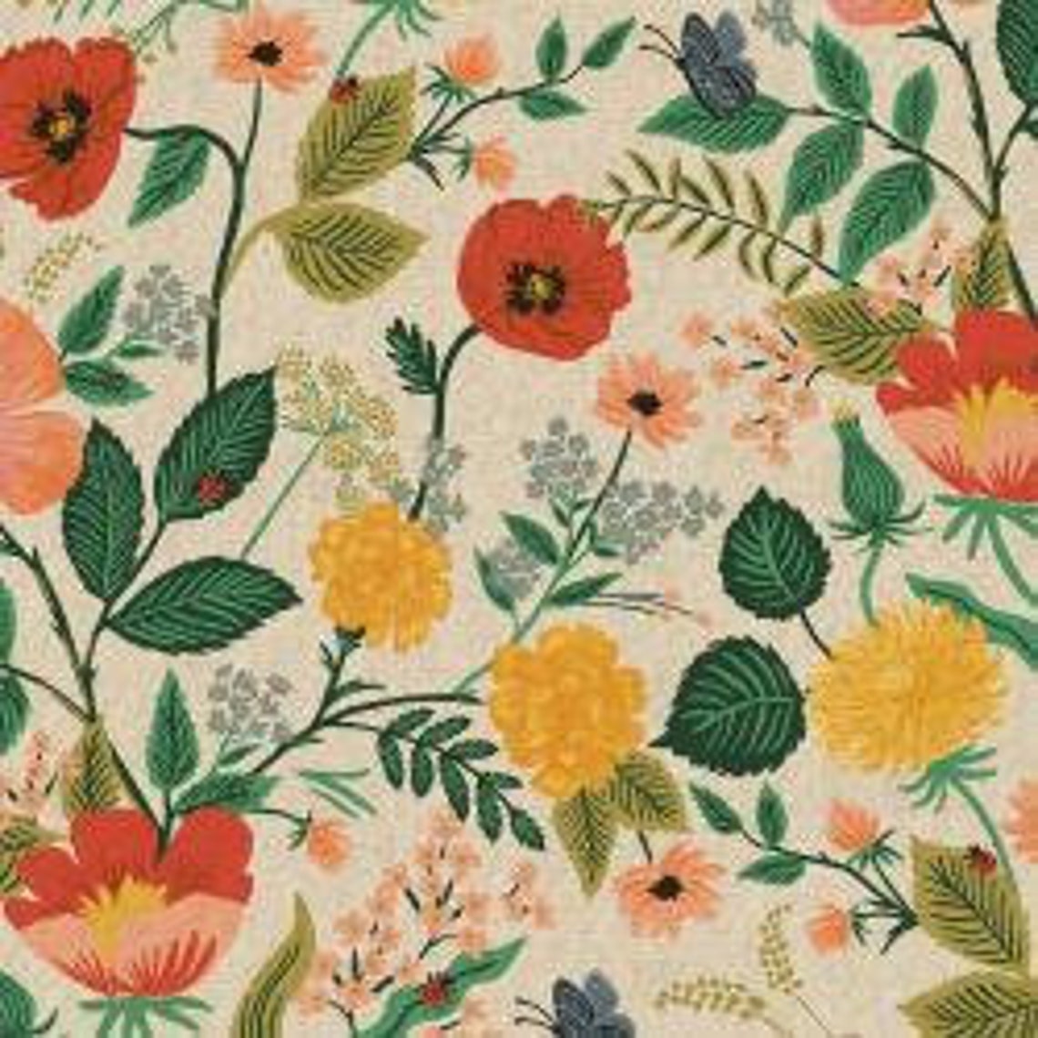 Cotton & Steel Fabrics Rifle Paper Co. Camont Poppy Etsy