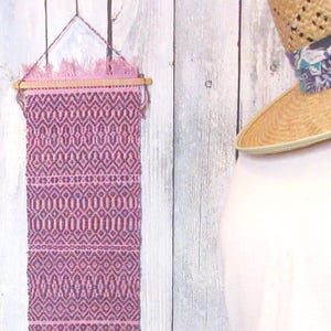 Handwoven Long Narrow Wall Hanging: Twill Sampler. Cotton, Linen, Wool. 6 by 26"
