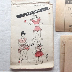 Girls size 8 play suit pattern from the 1940s. Used Butterick 3760 with instruction sheet, 10 of 11 pattern pieces.  &quot;band&quot; piece is missing