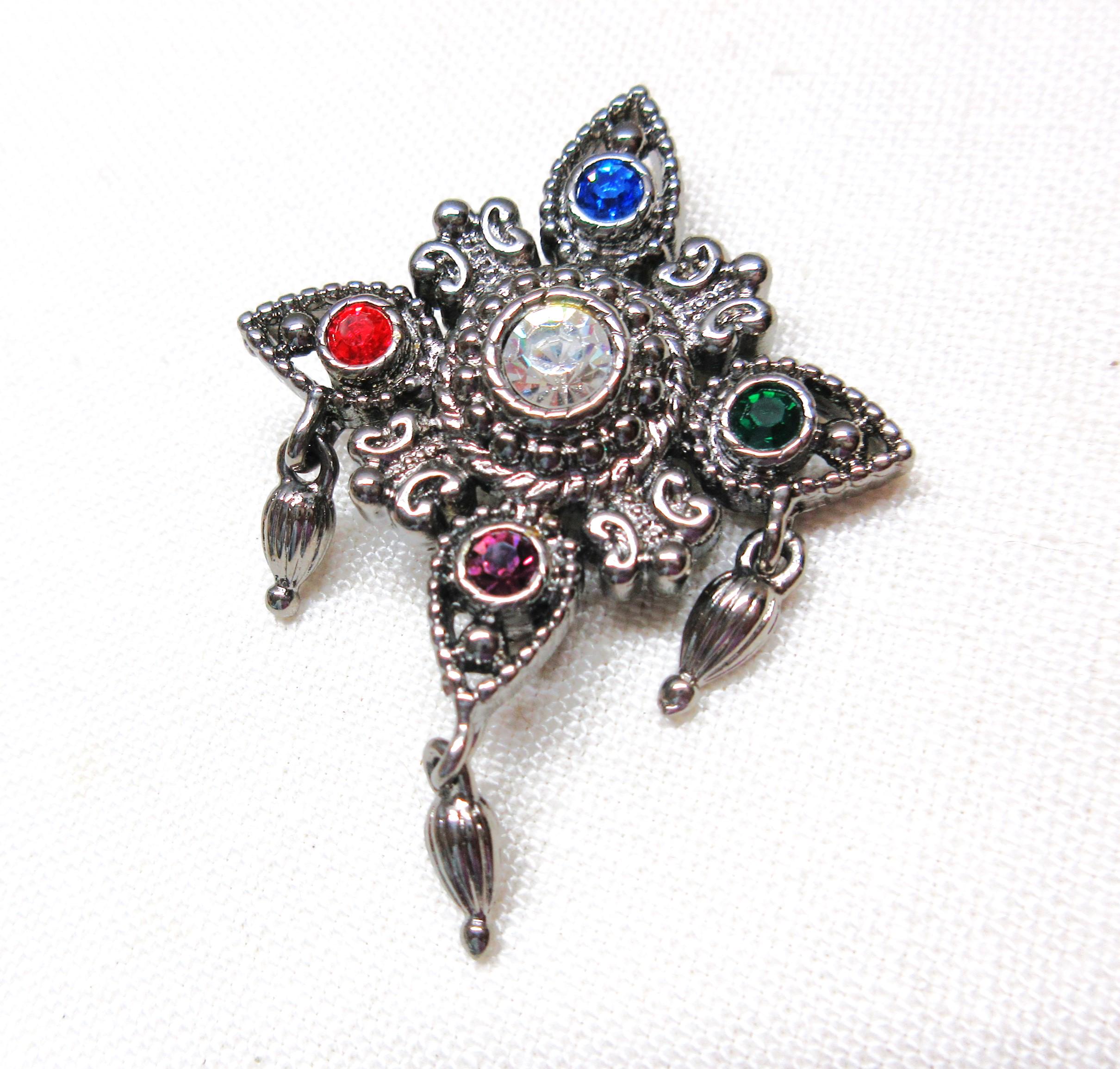 Broche Papillon En émail Et Strass Bob Mackie - Couleurs Lavande Et Vert - Occasion