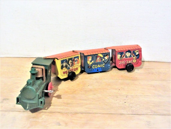 Retro Clockwork Wind Up Tin Toy w/Box MS440 Vintage Blue Train L.M.S 