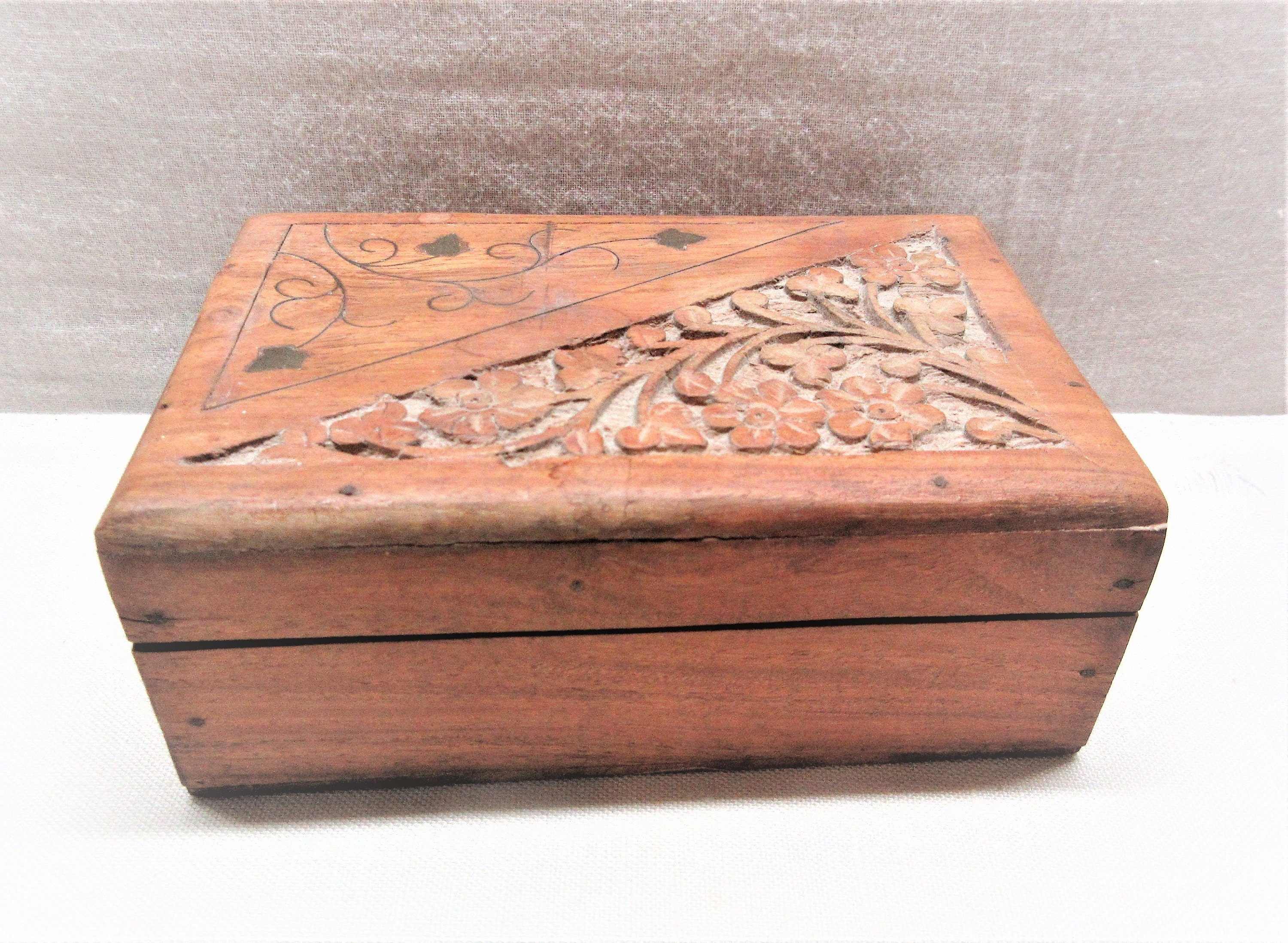 Small Wooden Jewelry Box - Indian Handmade Box With Brass Wire