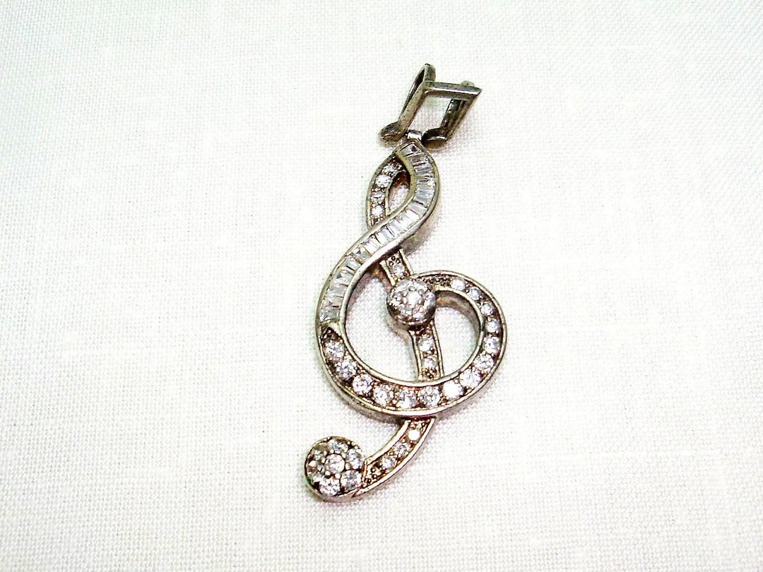 Vintage Musical Clef Note Pendant. Rhinestone G Clef Etsy