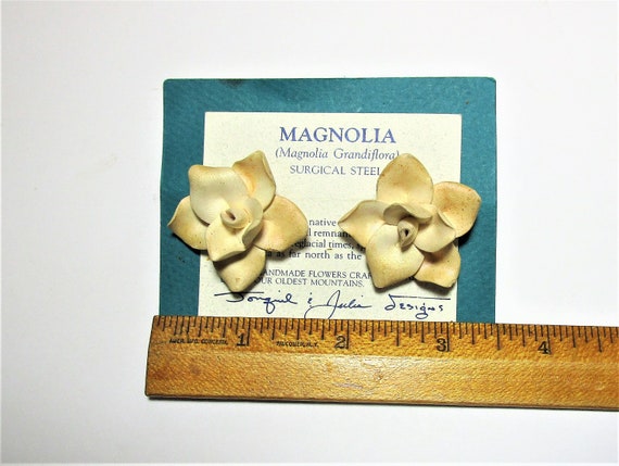 Handmade Polymer Clay Post Earrings. Magnolia flow