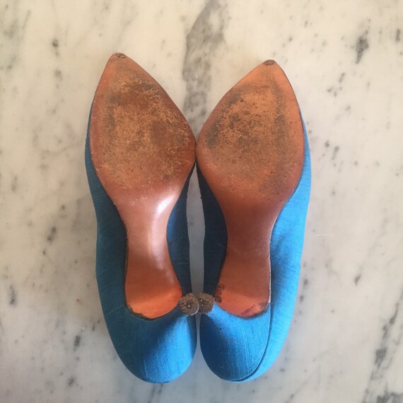 1950's Andrew Geller Vintage Blue Silk Pumps Size… - image 6