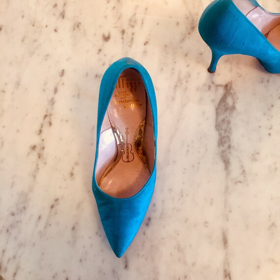 1950's Andrew Geller Vintage Blue Silk Pumps Size… - image 5