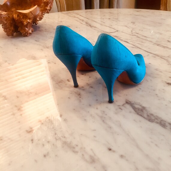 1950's Andrew Geller Vintage Blue Silk Pumps Size… - image 3