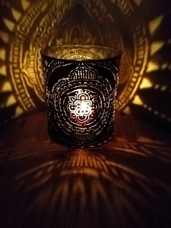 Mandala Candle Holder Tin Can Lantern Recycled Art Shadow Etsy