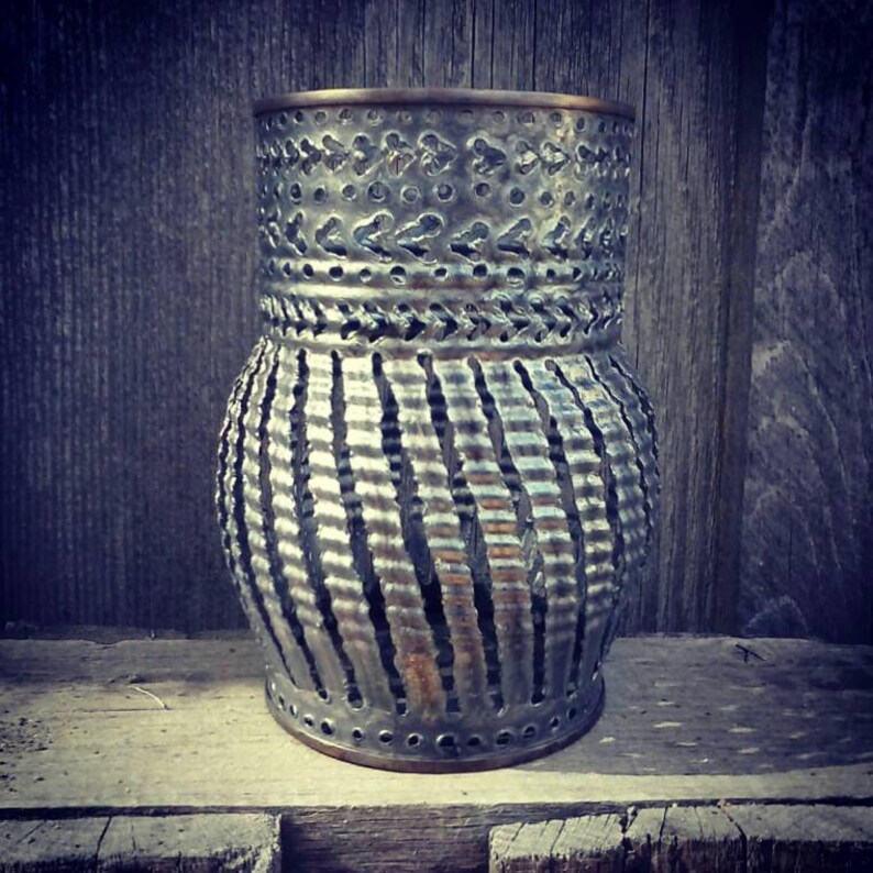 Luminary Lantern Metal Candle Holder Welded Art Tin Can Etsy