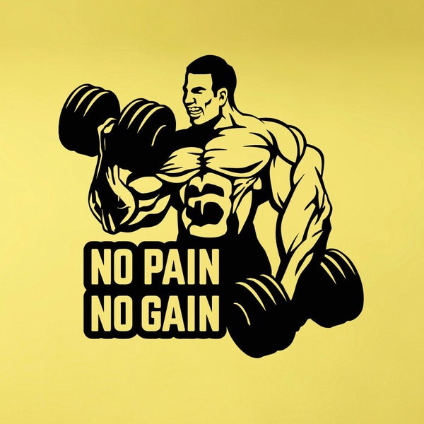 No Pain No Gain Vinyl Wall Decal Inspirational Fitness Quote Motivational Home Gym Decor Workout Room Stickers Mural (#6101di)