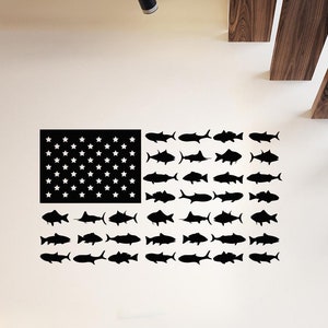Fishing Flag Vinyl Wall Decal: Fisherman Gift, Man Cave Decor 7474dg