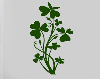 Wall Vinyl Decal Floral Ornament Clover Plant Flower Shamrock Symbol Modern Abstract Home Art Decor (#1237di)