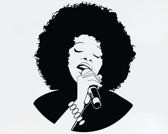 Singer Vinyl Wall Decal Black Girl Singing Microphone Pop Music Decor (#2250di)