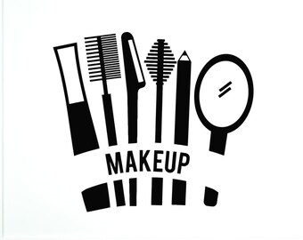 Makeup Wall Vinyl Decal Hair Salon Beauty Cosmetics Mascara Lipstick Make Up Cosmetic Theme Decor Stickers Mural 2032di
