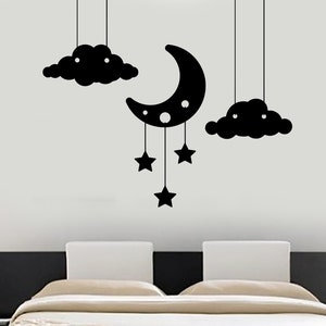 Décalcomanie murale en vinyle, nuage, étoiles, lune, chambre à coucher, décoration romantique pour chambre d'enfant, art mural 1479dz