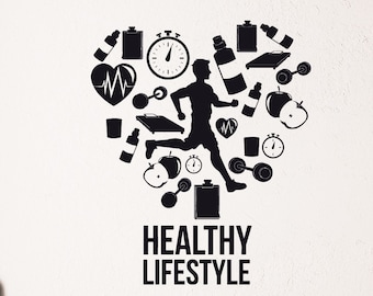 Healthy Lifestyle Vinyl Wall Decal Active Lifestyle Running Health Motivational Decor Home Gym Stickers Mural (#2970di)