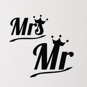 Mr and Mrs Vinyl Wall Decal Master Bedroom Decor Anniversary Gift Crowns Wedding Decoration Above Bed Newlywed Art Stickers Mural (#6556di)